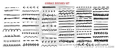 Vector line grunge sketch border set. Hand Drawn Brush pen stroke, pencil devider, black element Vector Illustration