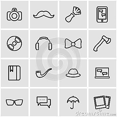 Vector line hipster icon set Stock Photo