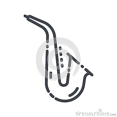 Vector line icon of a saxophone. Musical brass instrument icon. Vector Illustration