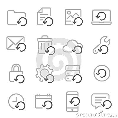 Vector Line Icon Set of Restore Recovery. Contains Restore Data, Backup, Resend and more. Vector Illustration