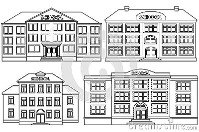 Vector line icon set school buildings. Vector Illustration