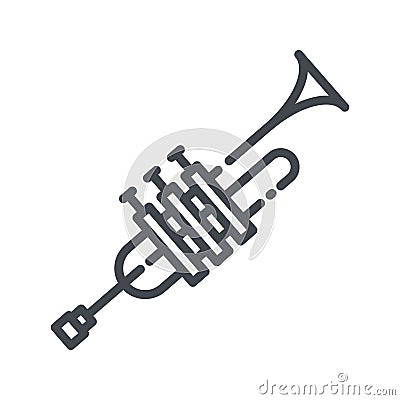 Vector line icon of Trumpet. Musical brass instrument icon isolated Vector Illustration