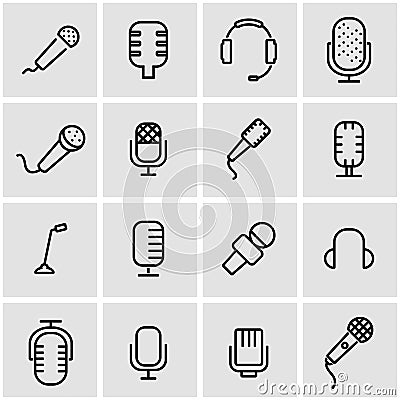 Vector line microphone icon set Stock Photo