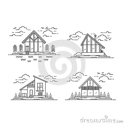 Vector Line Modern House collection Vector Illustration