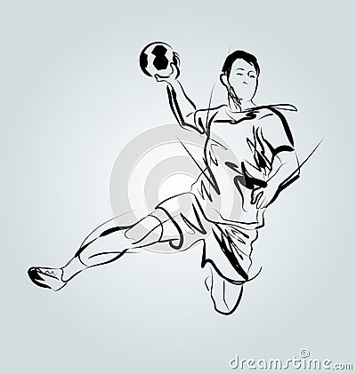 Vector line sketch of a handball player Vector Illustration