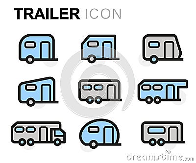 Vector line trailer icons set Stock Photo