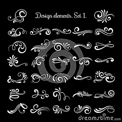 Vector line vintage scroll items for ornate design. Flourish retro lined divider Vector Illustration