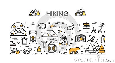 Vector line web concept and banner for hiking. Stock Photo