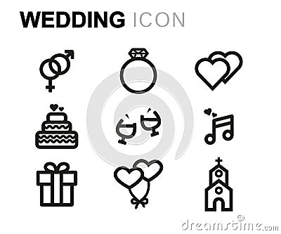 Vector line wedding icons set Stock Photo