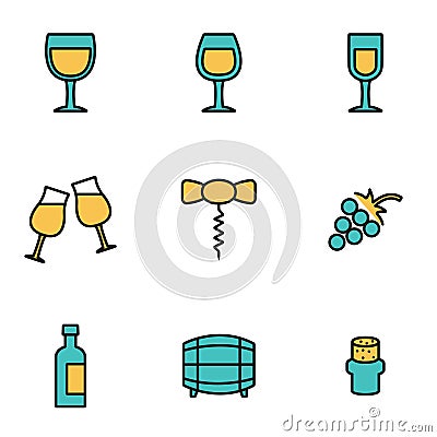 Vector line wine icon set Stock Photo