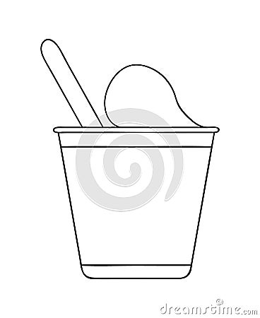 Vector line yoghurt pack icon. Hand drawn organic fresh dairy product isolated on white background. Natural food illustration. Vector Illustration