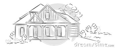 Vector Linear architectural sketch detached house Vector Illustration