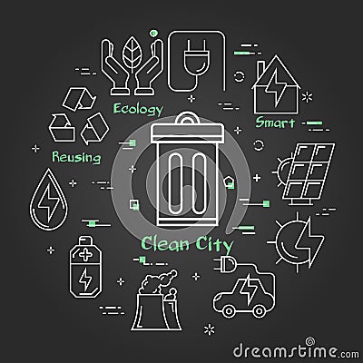 Vector linear banner of clean city - garbage can Vector Illustration