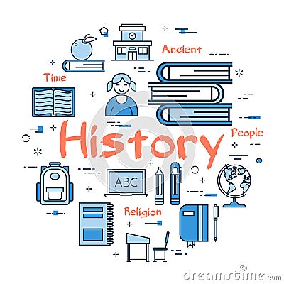 Blue round History Subject concept Vector Illustration