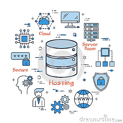 Internet Hosting and Secure File Storage Vector Illustration