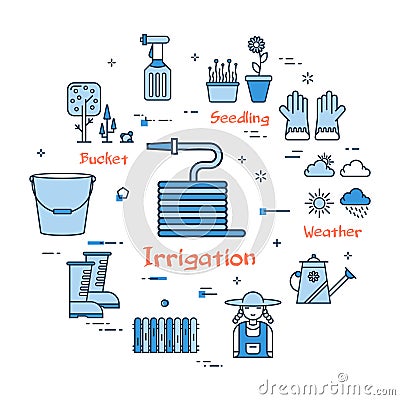 Blue GARDENING - Irrigation Vector Illustration