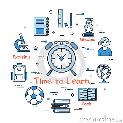 Blue round Time to Learn concept Vector Illustration