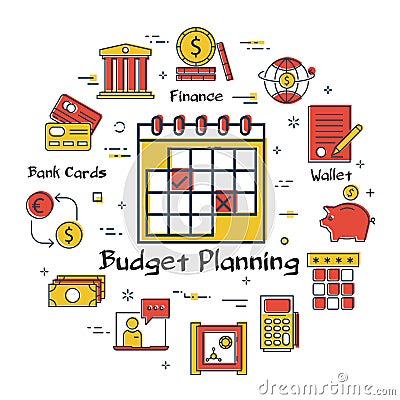 Vector finance and banking budget planning concept Vector Illustration