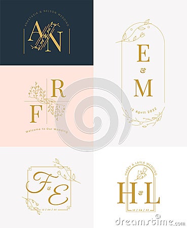 Vector linear flat wedding monograms set Vector Illustration