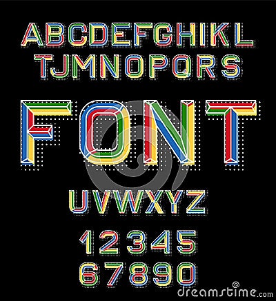 Vector linear font. 80 s retro alphabet font. Color alphabet in retro style for the design of your project. Vector Vector Illustration