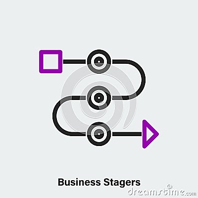 Vector linear icon of business stages on light grey background. Isolated contour of arrow and checkpoints on way Vector Illustration