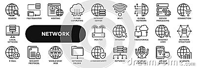 Vector linear icons of computer network technology Vector Illustration
