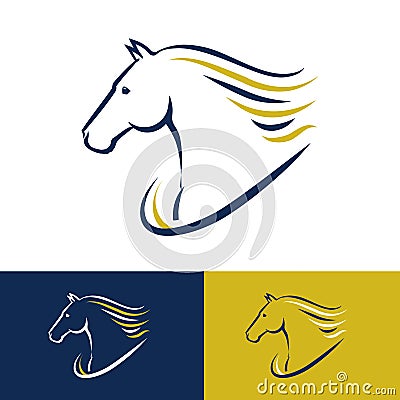 Horse Logo, line style illustration of horse head and some color variations. Equestrian sports logo design Vector Illustration