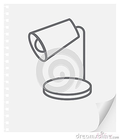 Vector linear illustration of a desk lamp on a sheet of paper with a curved corner and holes from springs, a school line icon Cartoon Illustration