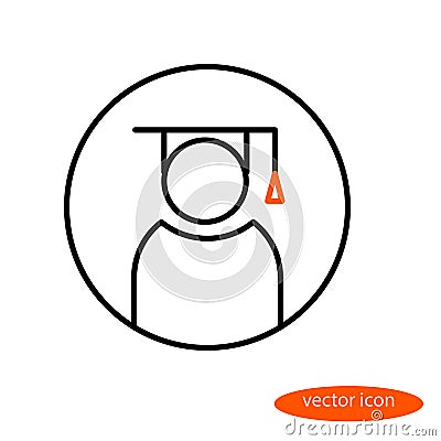 Vector linear image of a graduate of an educational institution in the hat of a bachelor, a flat line icon Stock Photo