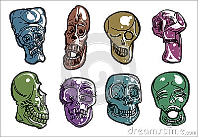 Vector linear Skulls. Happy Halloween. Stock Photo