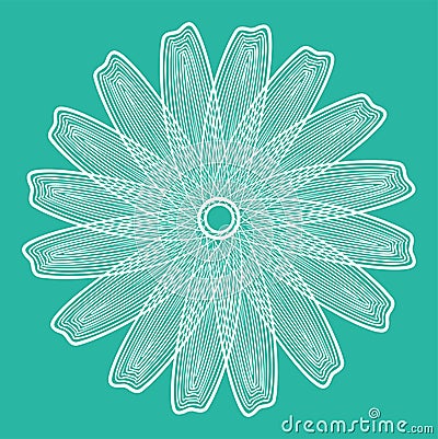 Vector linear stylized white flower on a green background Stock Photo