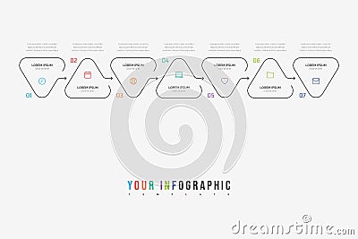 Vector linear triangle element infographic. Business concept with 7 options Vector Illustration