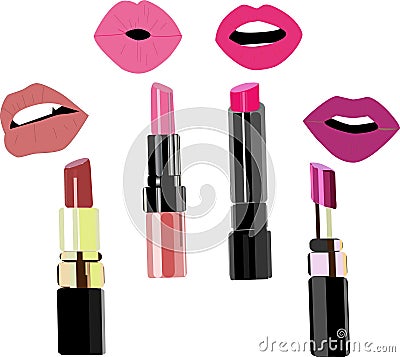 Vector lipstick and lips pattern. Glamour fashion decoration. Vector Illustration