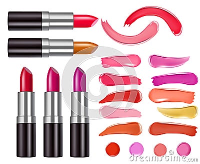 Vector lipstick packaging design and lipstick smear samples Vector Illustration