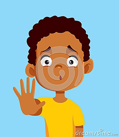 Vector Little Boy of African Ethnicity Making Stop Gesture Vector Illustration