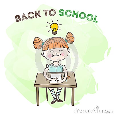 Vector little girl educational poster. Back to school illustration Vector Illustration