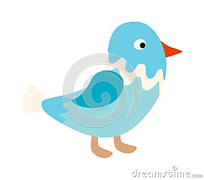 Vector little standing blue bird sparrow pointing with its wing. Vector Illustration