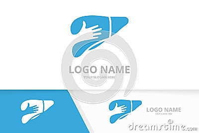 Vector liver and hand logo combination. Unique organ and vote logotype design template. Vector Illustration