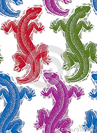Vector lizards wrapping paper, colorful seamless pattern with re Vector Illustration