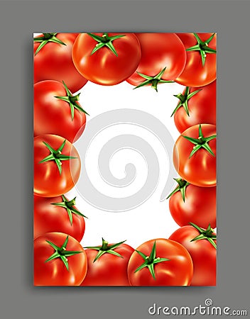 Vector lliustration with realistic tomatoes with frame Vector Illustration