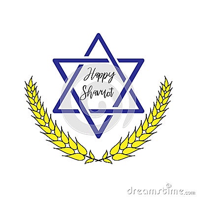 Vector llustration for Jewish holiday of Savuot.Wheat logo white background. Concept of Judaic holiday Shavuot.Happy Vector Illustration