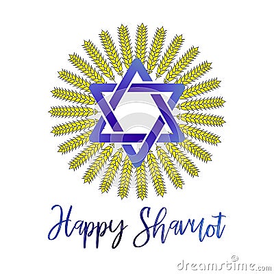 Vector llustration for Jewish holiday of Savuot.Wheat logo white background. Concept of Judaic holiday Shavuot.Happy Vector Illustration