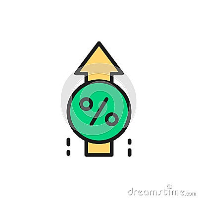 Vector loan interest rate increase flat color line icon. Vector Illustration