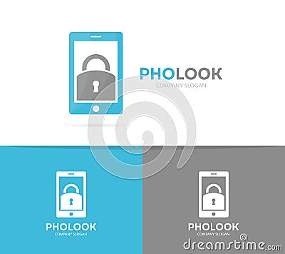 Vector lock and phone logo combination. Padlock and mobile symbol or icon. Unique privacy and security logotype design Vector Illustration