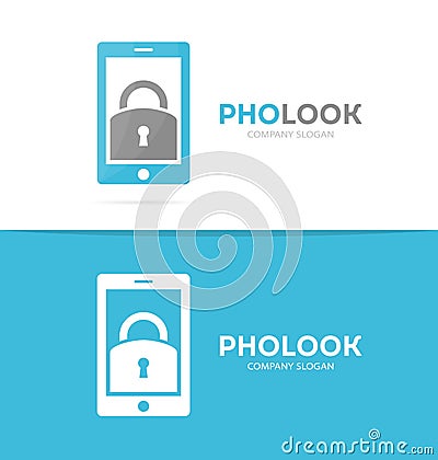 Vector lock and phone logo combination. Padlock and mobile symbol or icon. Unique privacy and security logotype design Vector Illustration