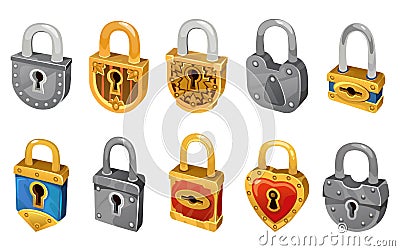 Vector lock set isolated on white background for security protection. Vector locking mechanism icons for web design, games, ui, Vector Illustration