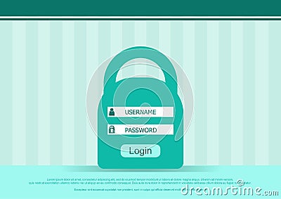 Vector login box form, interface page - username and password. Flat background. Vector Illustration