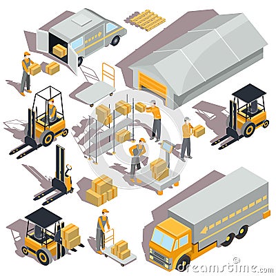 Vector logistic and delivery isometric icons Vector Illustration