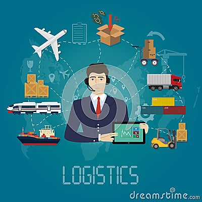 Vector logistics manager agent concept. Delivery cargo vector service illustration Cartoon Illustration