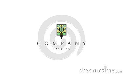 Vector logo with an abstract image of a tree divided into fragments of green. Vector Illustration